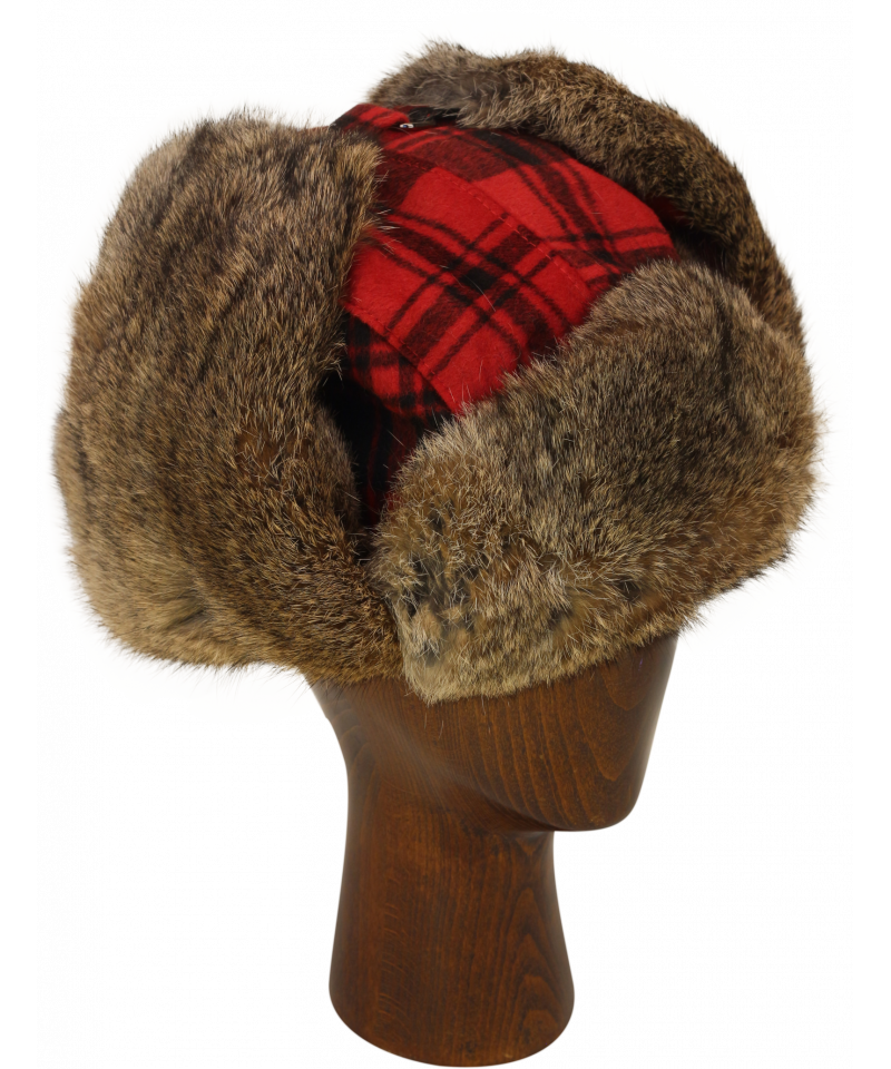 Buffalo Check Rabbit Fur Aviator Hat for Men: FurHatWorld.com