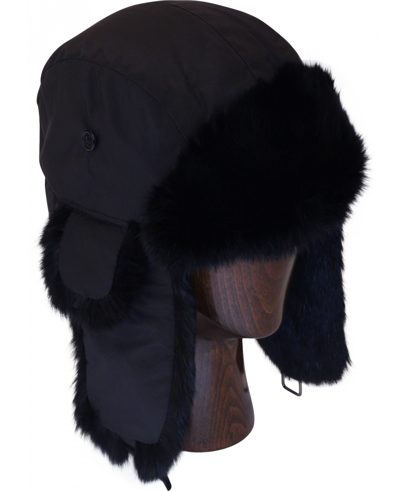 Black Taslon Trapper with Natural Grey Rabbit Fur